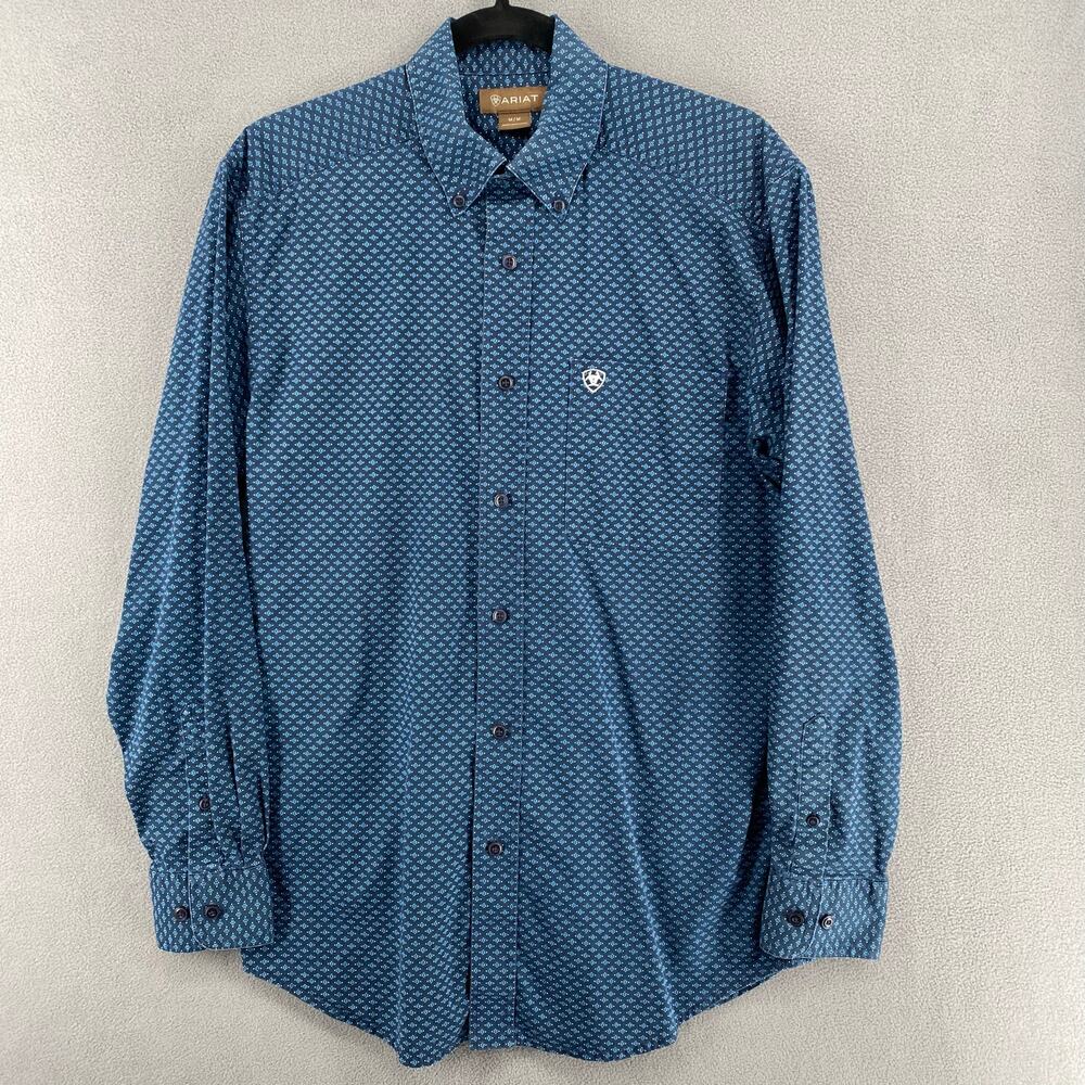 Ariat Casual Western Button Front Long‎ Sleeve Shirt Mens M Blue Rodeo Country